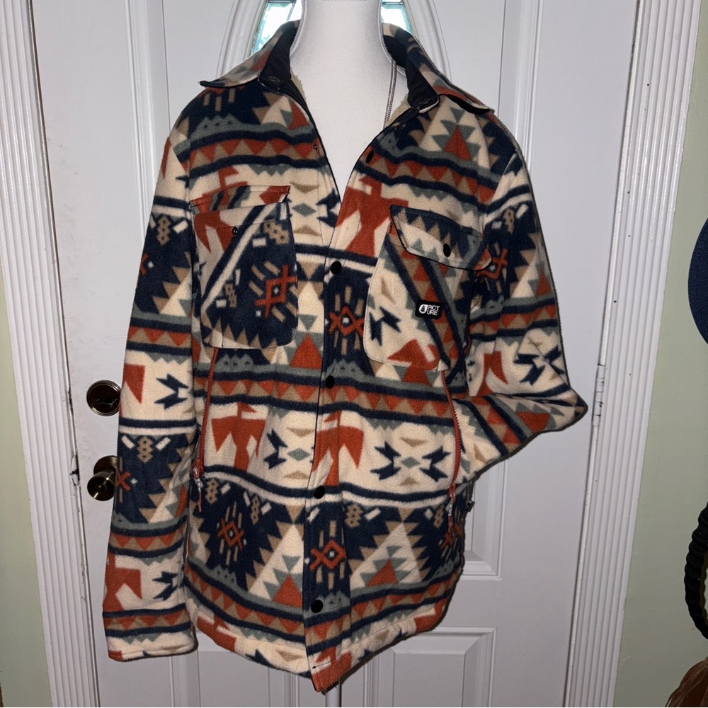 Cozy Tribal Patterned Teddy trendy Jacket - Navy and Orange